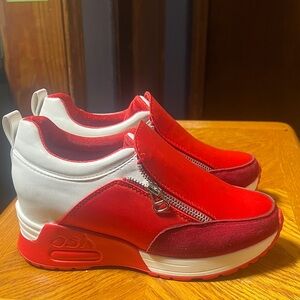 Red and White Women's Zip-Up Sneakers